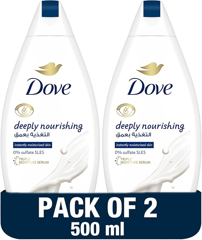 Dove Deeply Nourishing Body Wash, for Instant Moisturising, Original, with No Sulfates or Parabens, 500ml, Pack of 2 - Image 2